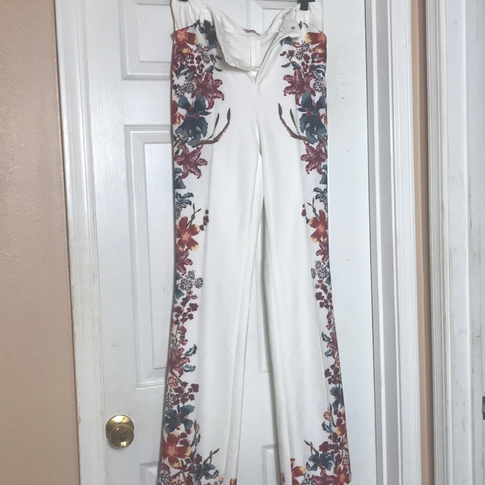 Star style white floral slacks